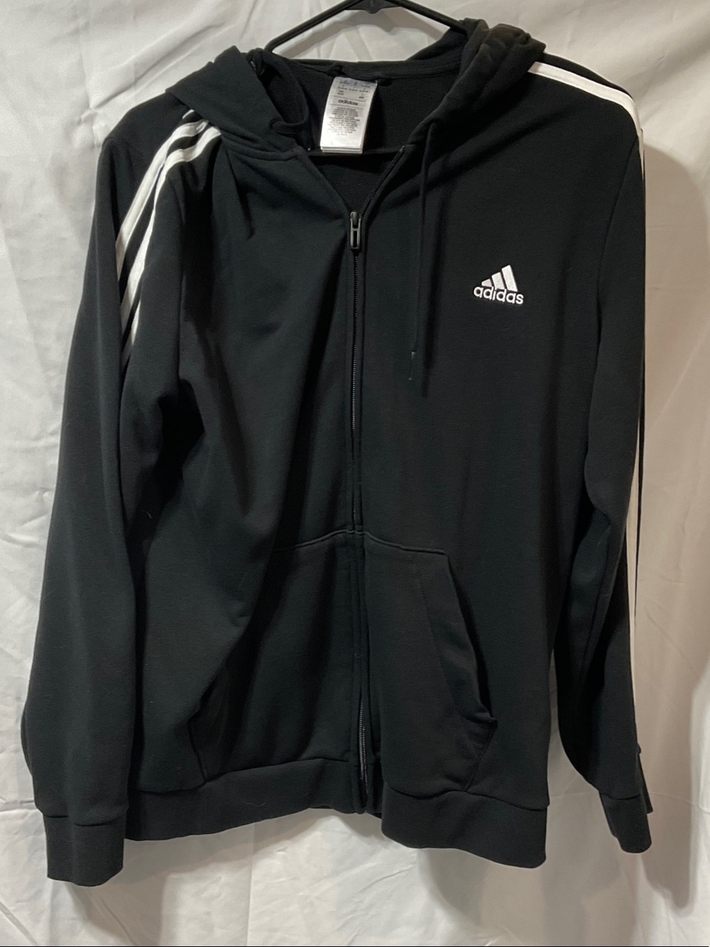 Ladies adidas Black Zip-Up Hoodie Jacket with White Stripes